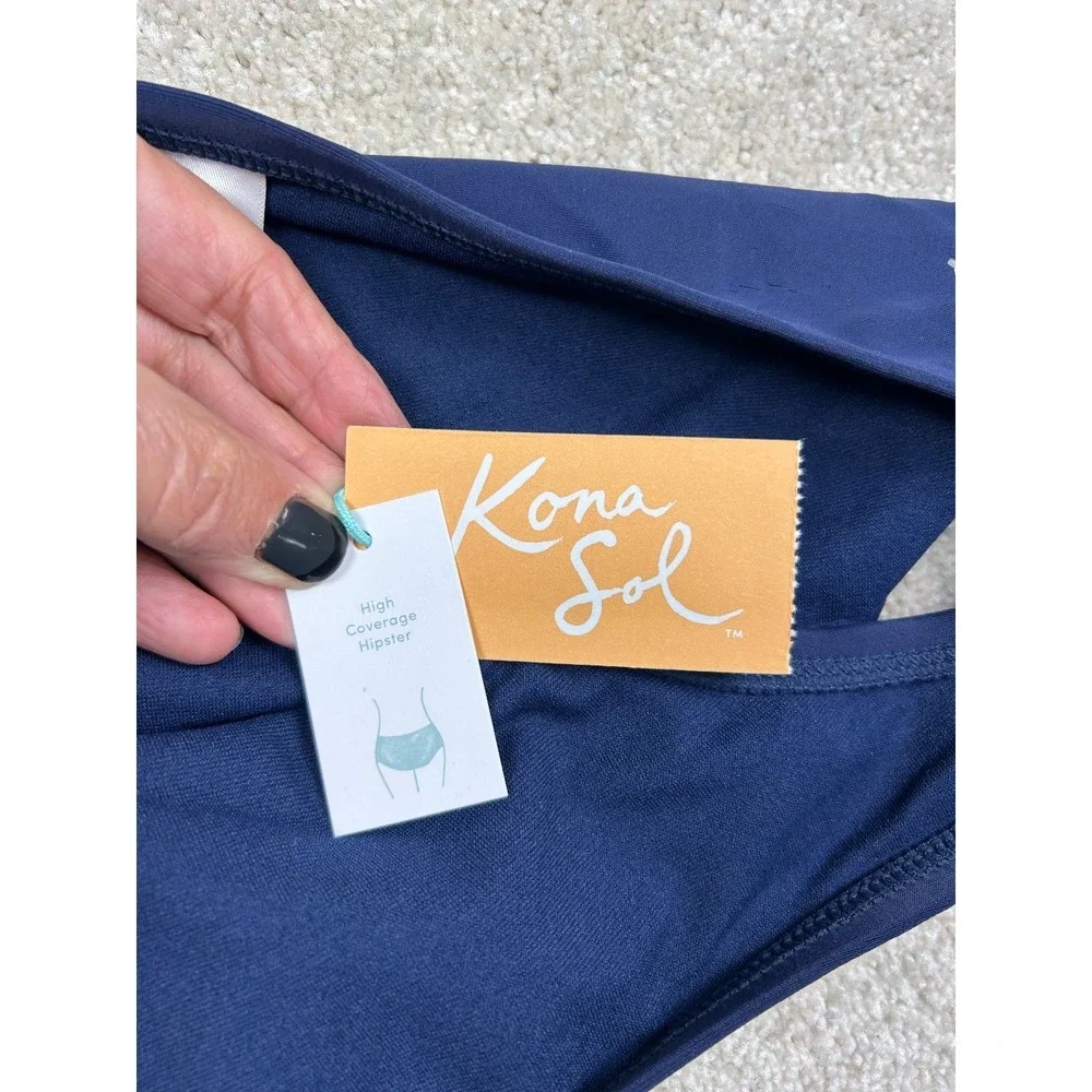 Kona Sol Swimwear Bottom Women's Blue M (8-10) High Coverage Hipster Recycled